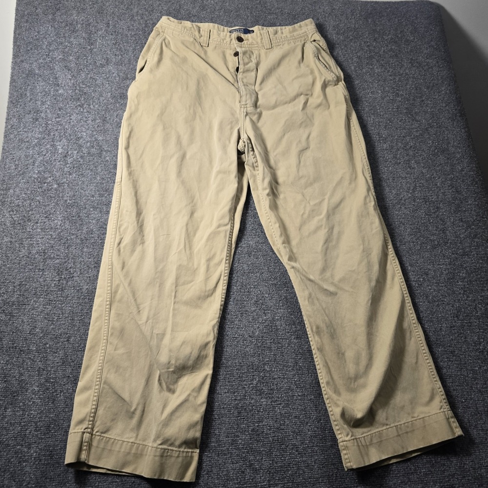 Polo Ralph Lauren Classic Chino Pants Mens 36x28 Beige Khaki Cotton Pleated